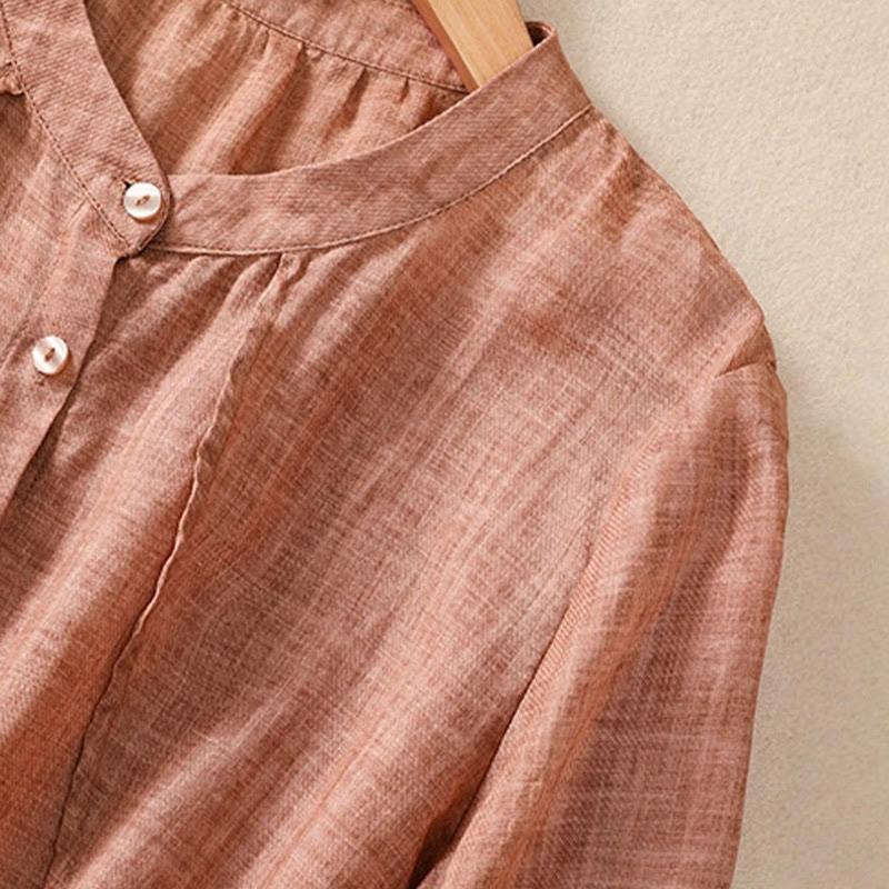 Cardigan décontracté à manches trois-quarts en coton et lin pour femme, col montant, Buddha Stones , à volants, style quotidien - image 19