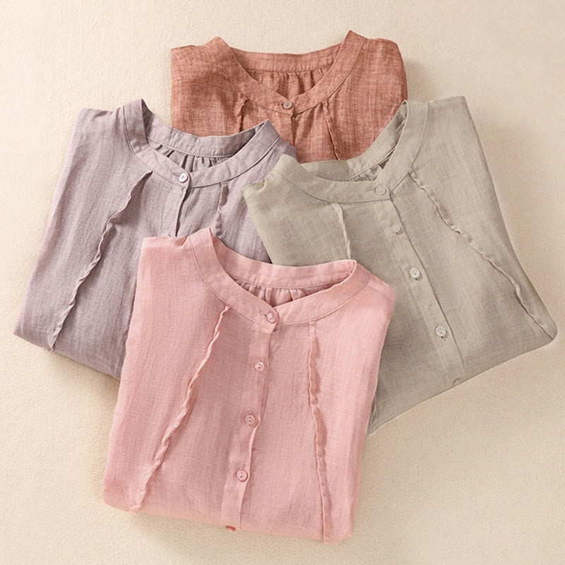 Cardigan décontracté à manches trois-quarts en coton et lin pour femme, col montant, Buddha Stones , à volants, style quotidien - image 31