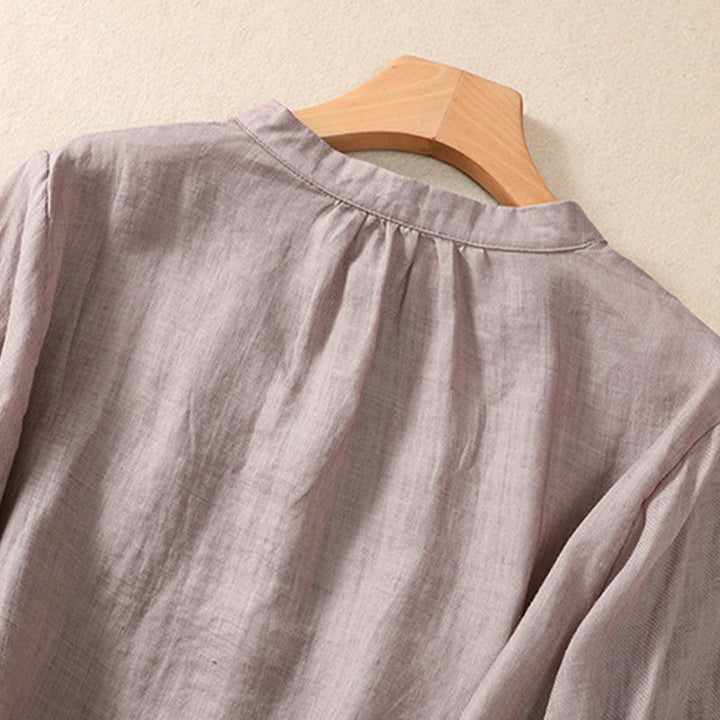 Cardigan décontracté à manches trois-quarts en coton et lin pour femme, col montant, Buddha Stones , à volants, style quotidien - image 3