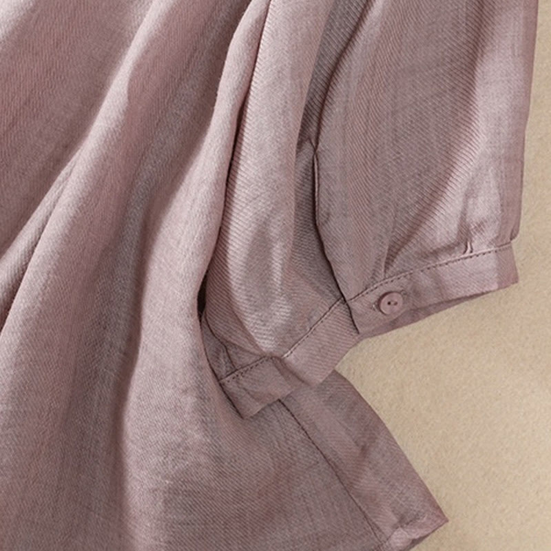 Cardigan décontracté à manches trois-quarts en coton et lin pour femme, col montant, Buddha Stones , à volants, style quotidien - image 4