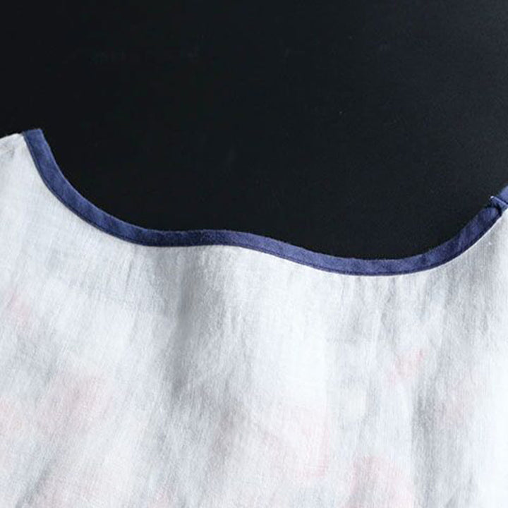 T-shirt à manches courtes en coton et lin pour femme, motif floral rétro brodé artistique, motif Buddha Stones, col ras du cou - image 4