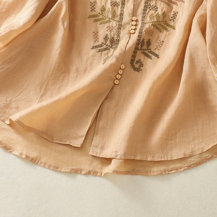 Cardigan décontracté à manches trois-quarts en coton et lin pour femme, motif feuilles et broderie artistique, motif Buddha Stones - image 7