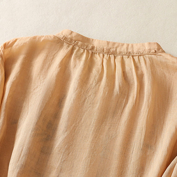 Cardigan décontracté à manches trois-quarts en coton et lin pour femme, motif feuilles et broderie artistique, motif Buddha Stones - image 3