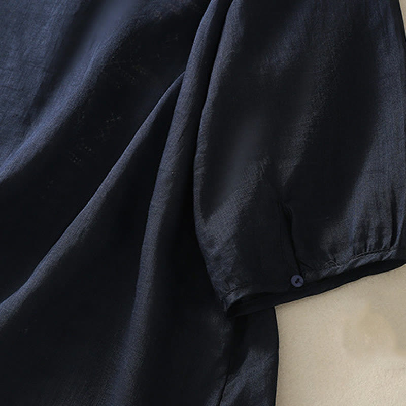 Cardigan décontracté à manches trois-quarts en coton et lin pour femme, motif feuilles et broderie artistique, motif Buddha Stones - image 13