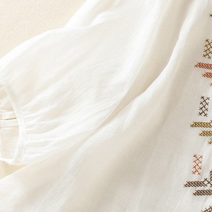 Cardigan décontracté à manches trois-quarts en coton et lin pour femme, motif feuilles et broderie artistique, motif Buddha Stones - image 17