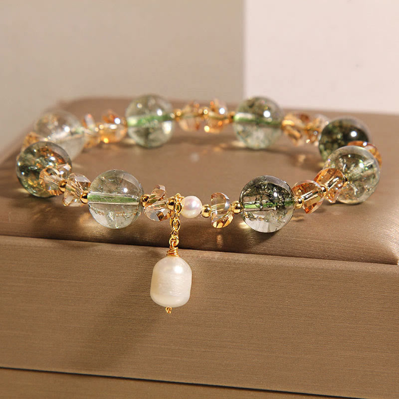 Bracelet de confiance en pierre de cristal de gravier de perle fantôme verte naturelle de Buddha Stones