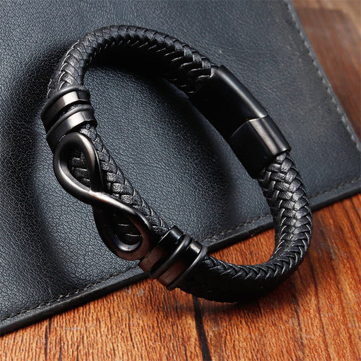 Bracelet en cuir tressé renforcé avec boucle en acier titane et Buddha Stones