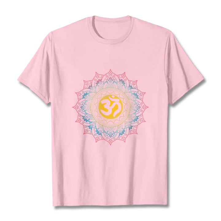 T-shirt à motif mandala OM dégradé de couleurs avec Buddha Stones - Rose clair - 2XL - image 13