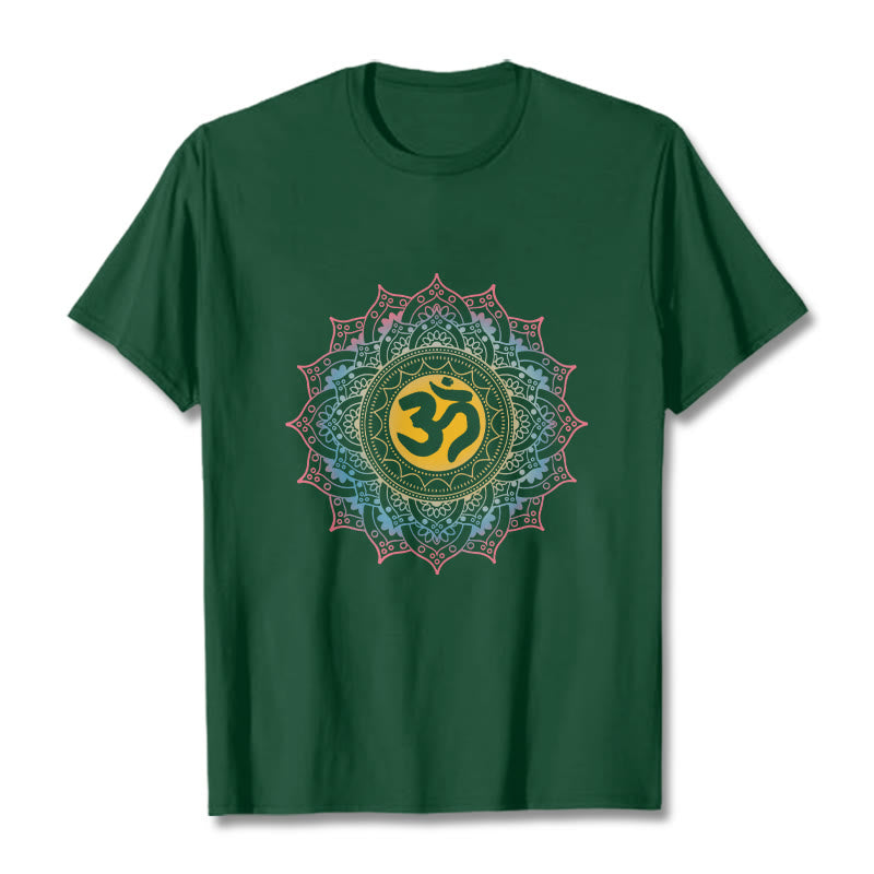 T-shirt à motif mandala OM dégradé de couleurs avec Buddha Stones - Forêt Verte - 2XL - image 11