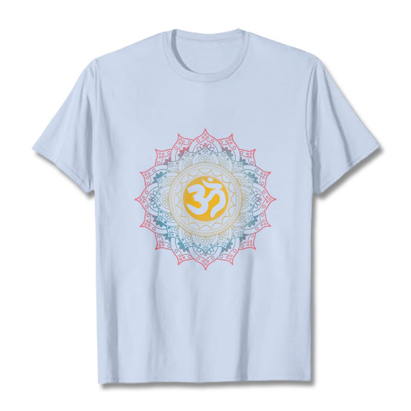 T-shirt à motif mandala OM dégradé de couleurs avec Buddha Stones - Cyan clair - 2XL - image 19