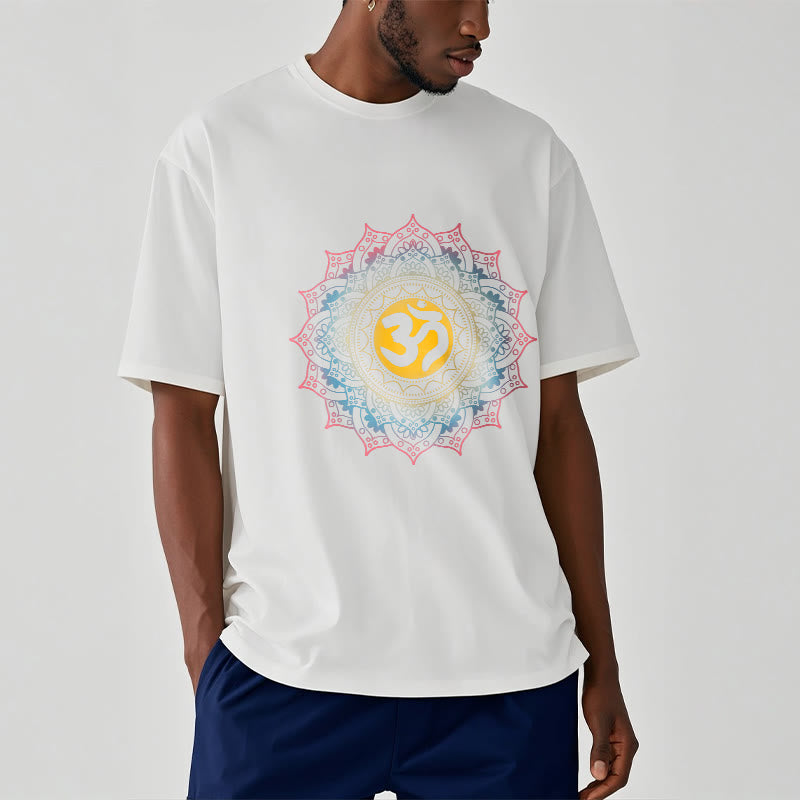 T-shirt à motif mandala OM dégradé de couleurs avec Buddha Stones - image 7