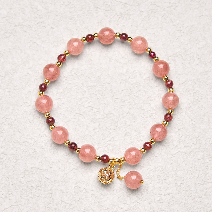 Bracelet de guérison en quartz fraise et grenat naturel Buddha Stones