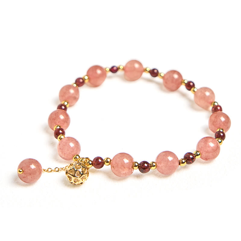 Bracelet de guérison en quartz fraise et grenat naturel Buddha Stones