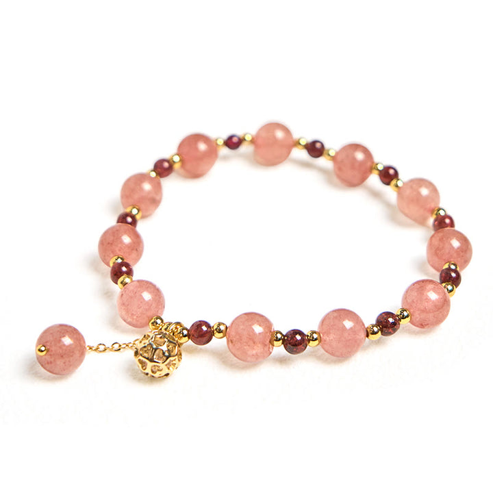 Bracelet de guérison en quartz fraise et grenat naturel Buddha Stones