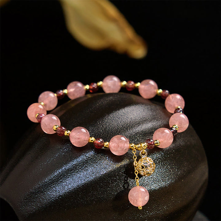 Bracelet de guérison en quartz fraise et grenat naturel Buddha Stones