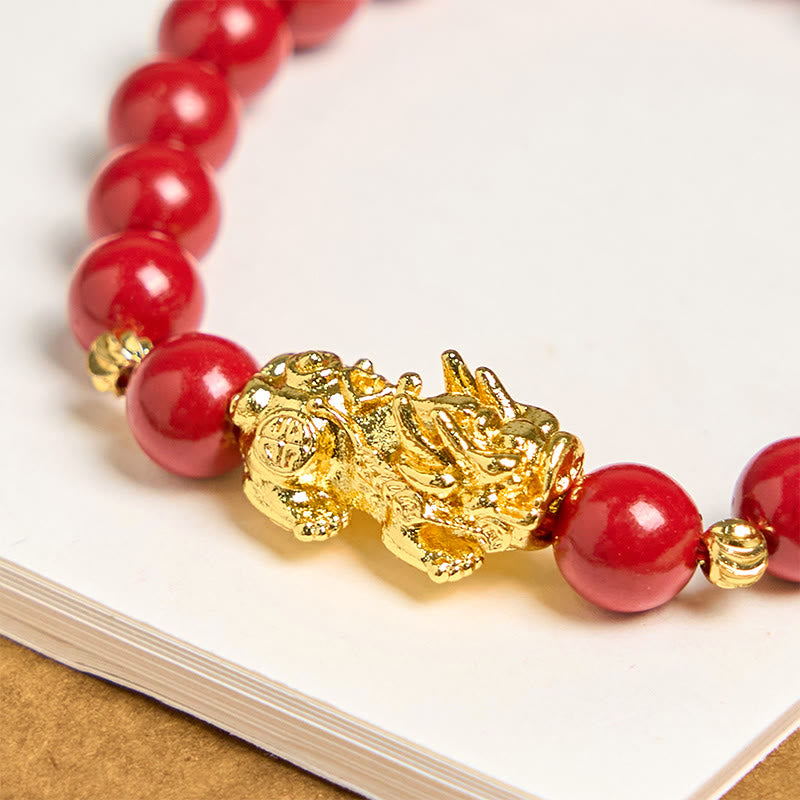 Bracelet de bénédiction calme PiXiu en Buddha Stones et cinabre