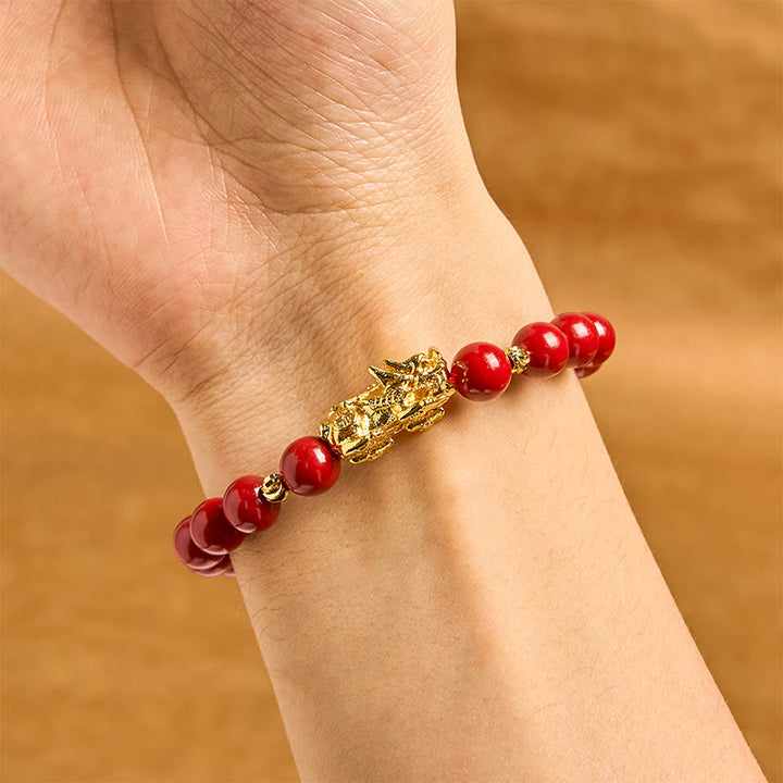 Bracelet de bénédiction calme PiXiu en Buddha Stones et cinabre