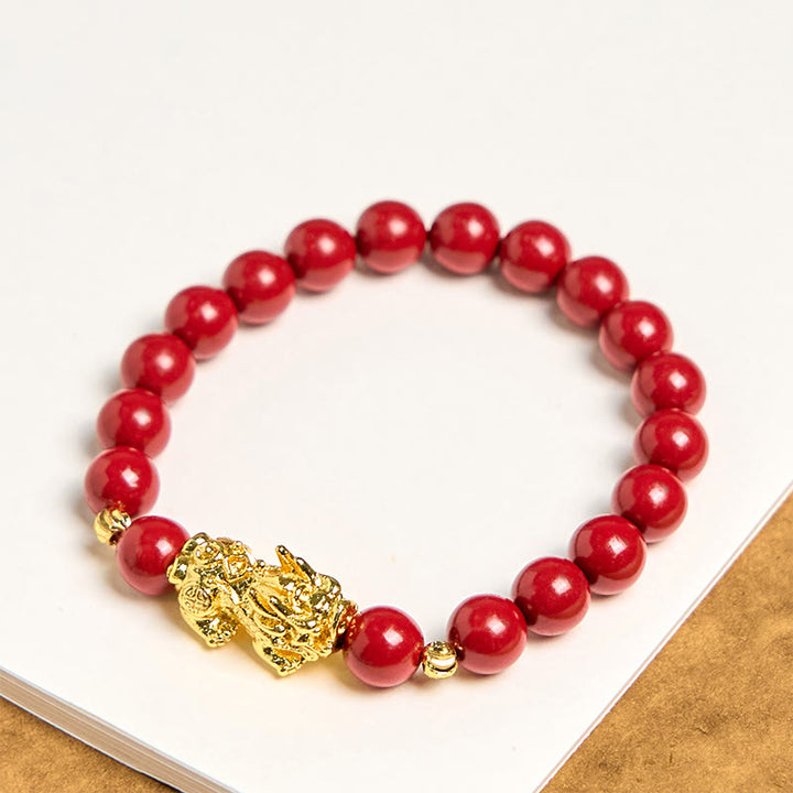 Bracelet de bénédiction calme PiXiu en Buddha Stones et cinabre