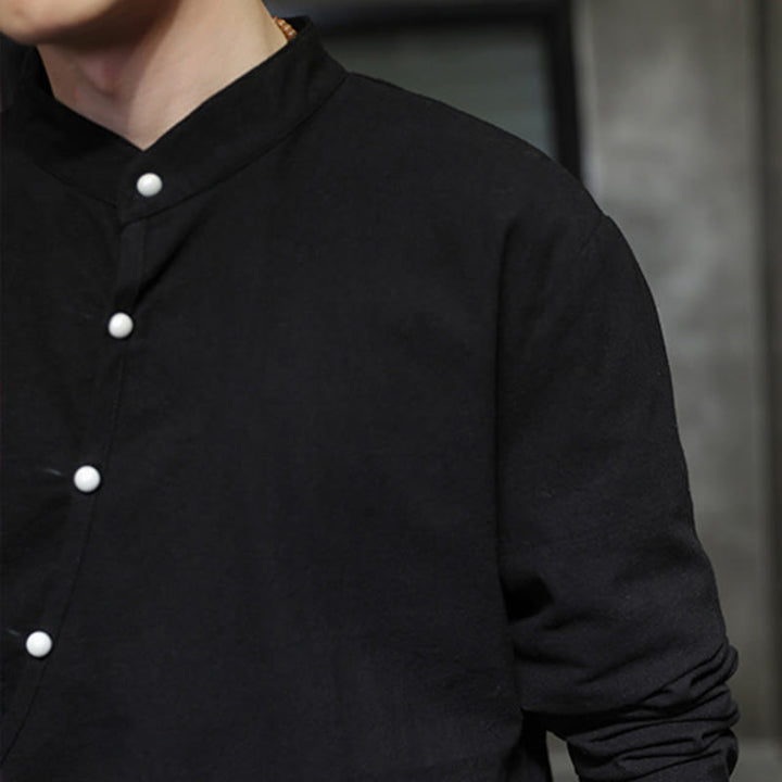 Chemise à manches longues en coton et lin pour homme, motif Buddha Stones, à lacets et boutons simples - image 9