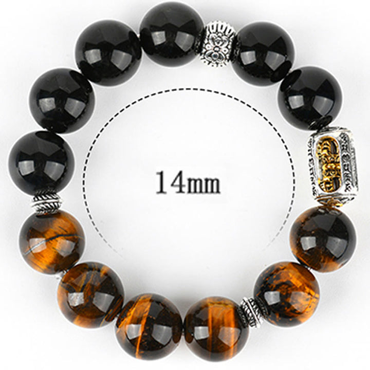 Bracelet de protection Vajra en obsidienne Buddha Stones de tigre et argent naturel