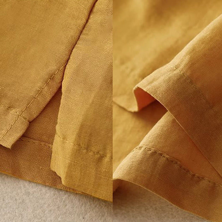 Buddha Stones décontracté en coton et lin pour femme, motif patchwork de broderies de couleur pure, sans manches, col ras du cou - image 5