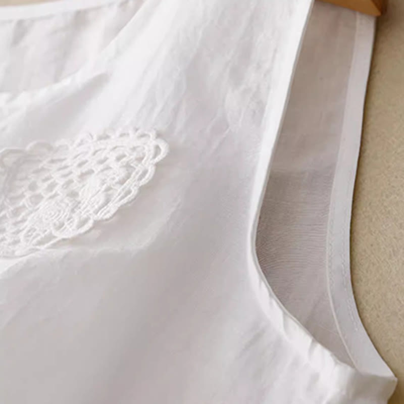 Buddha Stones décontracté en coton et lin pour femme, motif patchwork de broderies de couleur pure, sans manches, col ras du cou - image 21