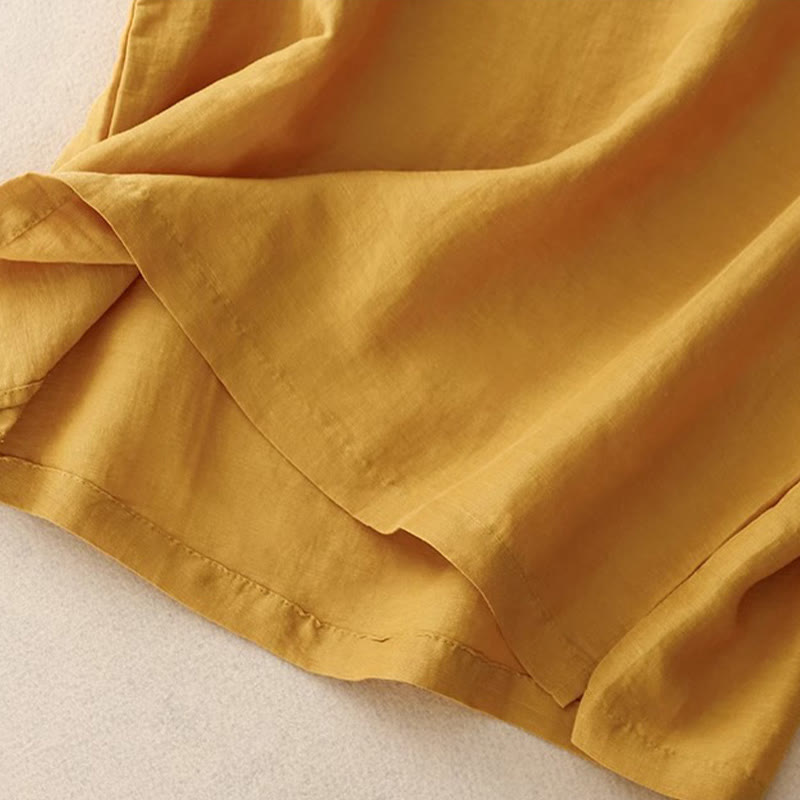 Buddha Stones décontracté en coton et lin pour femme, motif patchwork de broderies de couleur pure, sans manches, col ras du cou - image 4