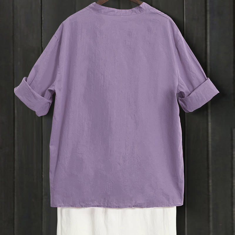 Chemise d'été décontractée en coton et lin pour femme, col cranté, manches courtes, motif Buddha Stones - image 43