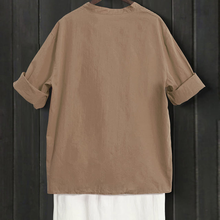 Chemise d'été décontractée en coton et lin pour femme, col cranté, manches courtes, motif Buddha Stones - image 55