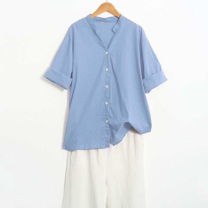 Chemise d'été décontractée en coton et lin pour femme, col cranté, manches courtes, motif Buddha Stones - image 65