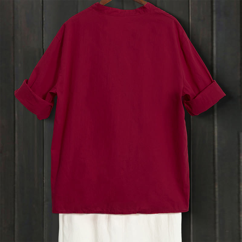 Chemise d'été décontractée en coton et lin pour femme, col cranté, manches courtes, motif Buddha Stones - image 67