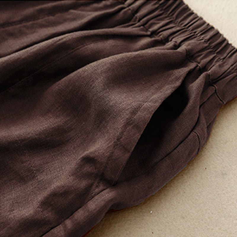 Short droit élastique avec poches pour femme, style décontracté, uni, en coton et lin, motif Buddha Stones , été - image 7