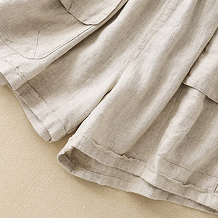 Short droit élastique avec poches pour femme, style décontracté, uni, en coton et lin, motif Buddha Stones , été - image 15