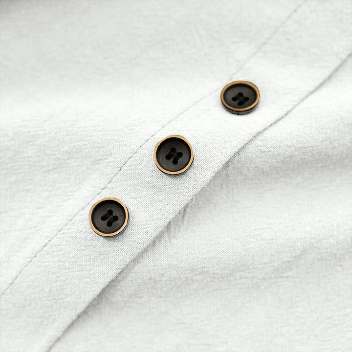 T-shirt décontracté à manches courtes et col rond pour femme, en coton, avec boutons en jacquard et Buddha Stones , couleur unie, été - image 3