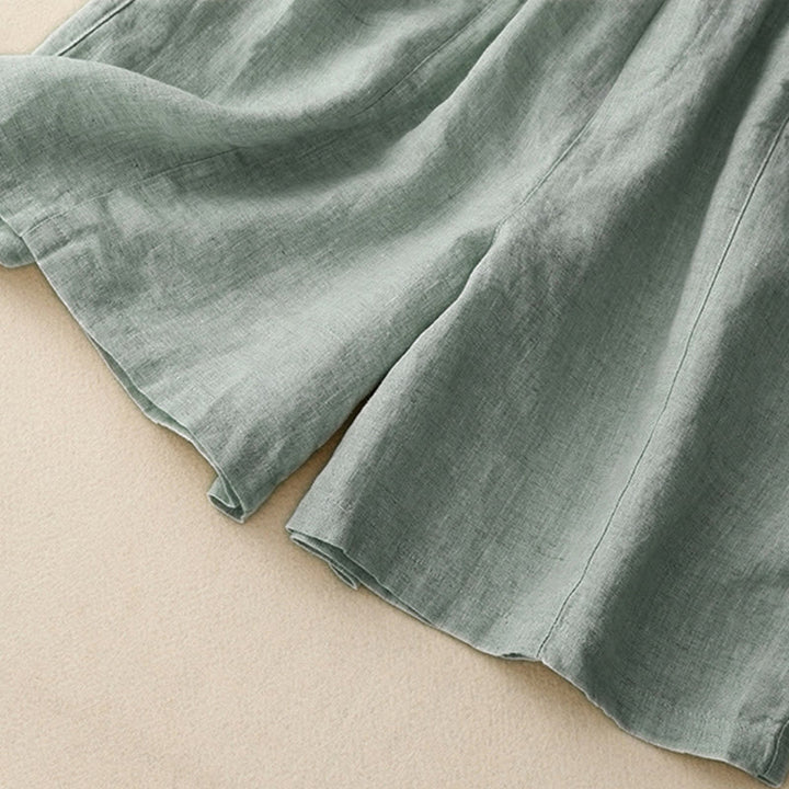 Short d'été décontracté en coton uni avec poches et boutons Buddha Stones pour femme - image 1