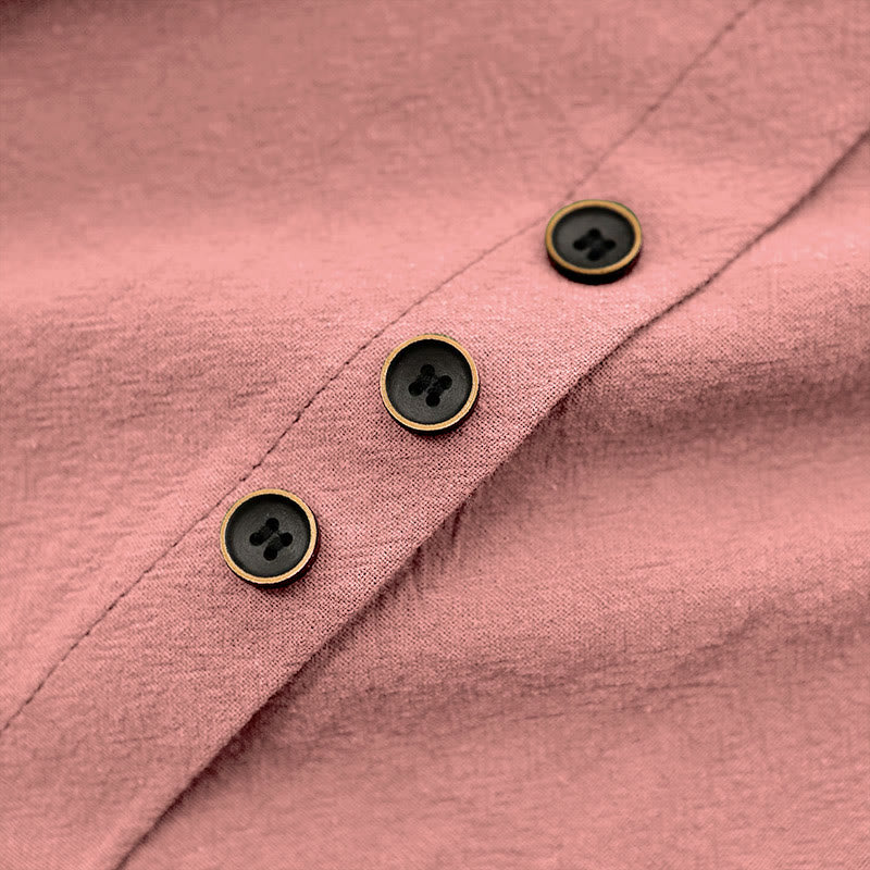 T-shirt décontracté à manches courtes et col rond pour femme, en coton, avec boutons en jacquard et Buddha Stones , couleur unie, été - image 38