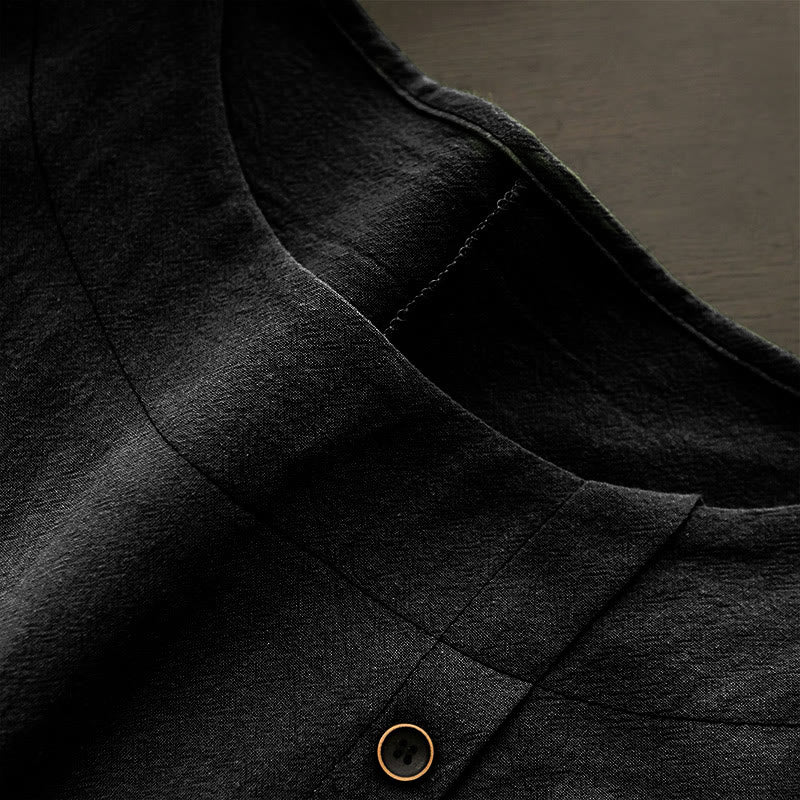 T-shirt décontracté à manches courtes et col rond pour femme, en coton, avec boutons en jacquard et Buddha Stones , couleur unie, été - image 52