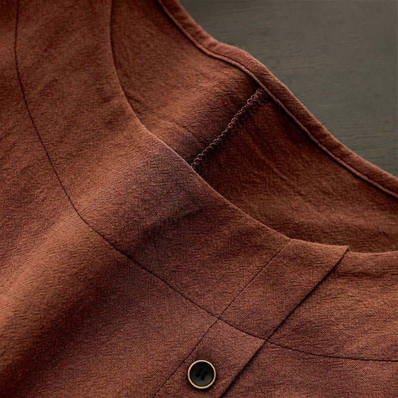 T-shirt décontracté à manches courtes et col rond pour femme, en coton, avec boutons en jacquard et Buddha Stones , couleur unie, été - image 27