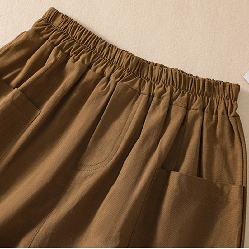 Short d'été décontracté en polyester avec poches et taille élastique pour femme Motif Buddha Stones