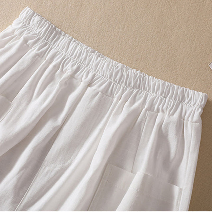 Short d'été décontracté en polyester avec poches et taille élastique pour femme Motif Buddha Stones