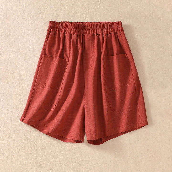Short d'été décontracté en polyester avec poches et taille élastique pour femme Motif Buddha Stones