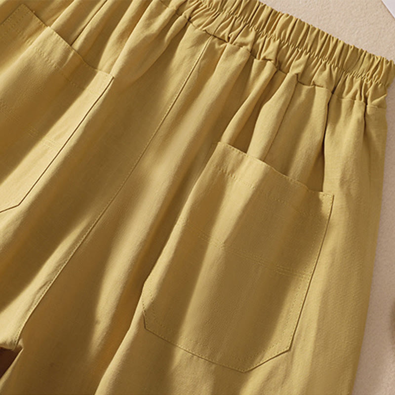 Short d'été décontracté en polyester avec poches et taille élastique pour femme Motif Buddha Stones