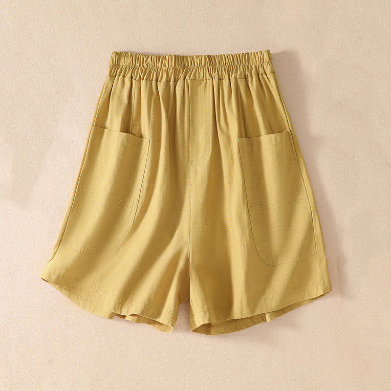 Short d'été décontracté en polyester avec poches et taille élastique pour femme Motif Buddha Stones