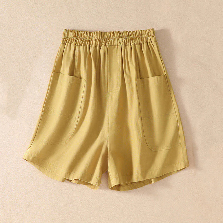 Short d'été décontracté en polyester avec poches et taille élastique pour femme Motif Buddha Stones