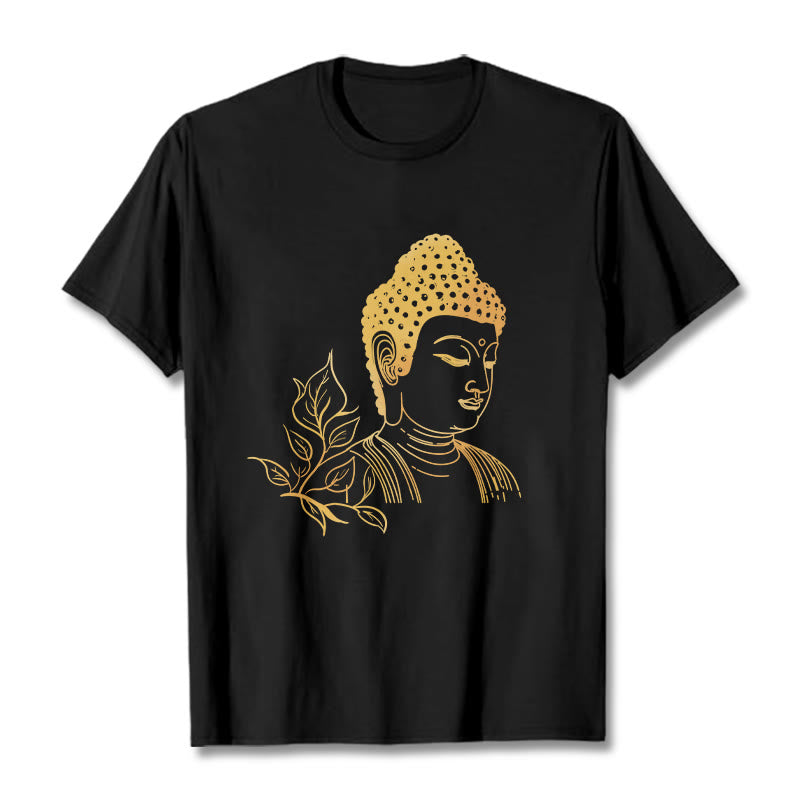 T- Buddha Stones Feuilles Dorées Méditation Bouddha T-shirt - Noir - 2XL - image 1