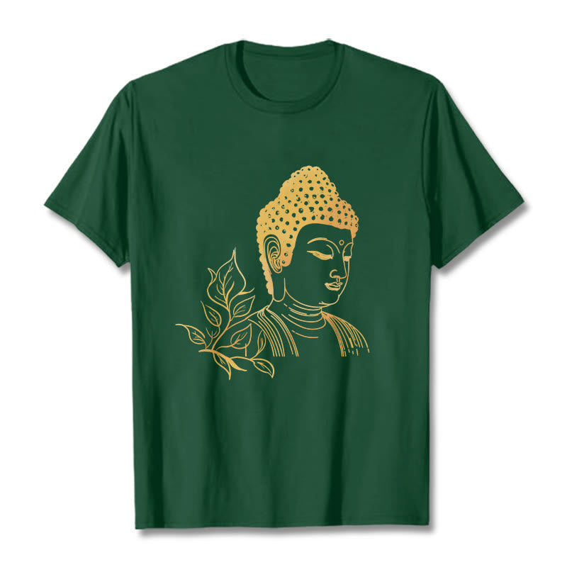 T- Buddha Stones Feuilles Dorées Méditation Bouddha T-shirt - Forêt Verte - 2XL - image 11