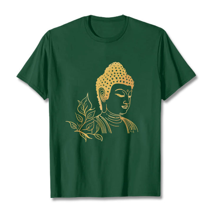 T- Buddha Stones Feuilles Dorées Méditation Bouddha T-shirt - Forêt Verte - 2XL - image 11