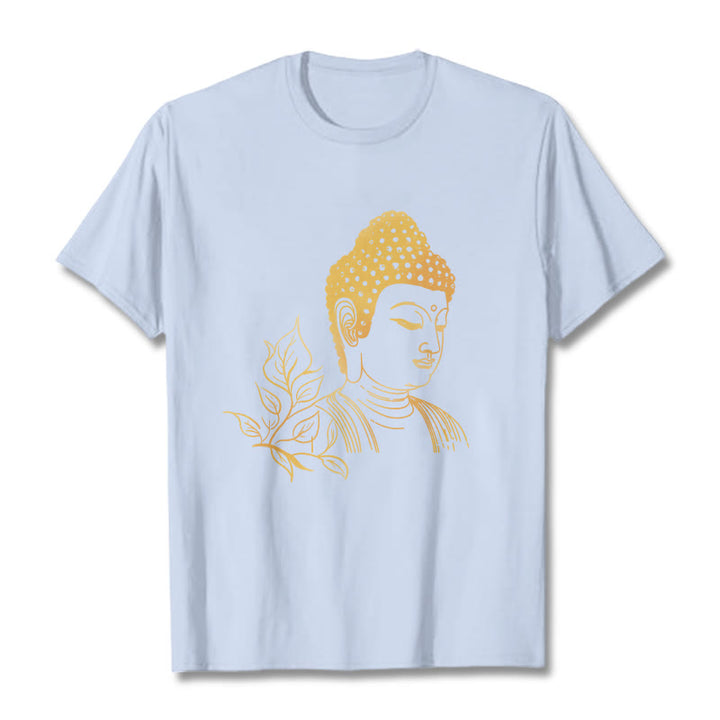 T- Buddha Stones Feuilles Dorées Méditation Bouddha T-shirt - Cyan clair - 2XL - image 19