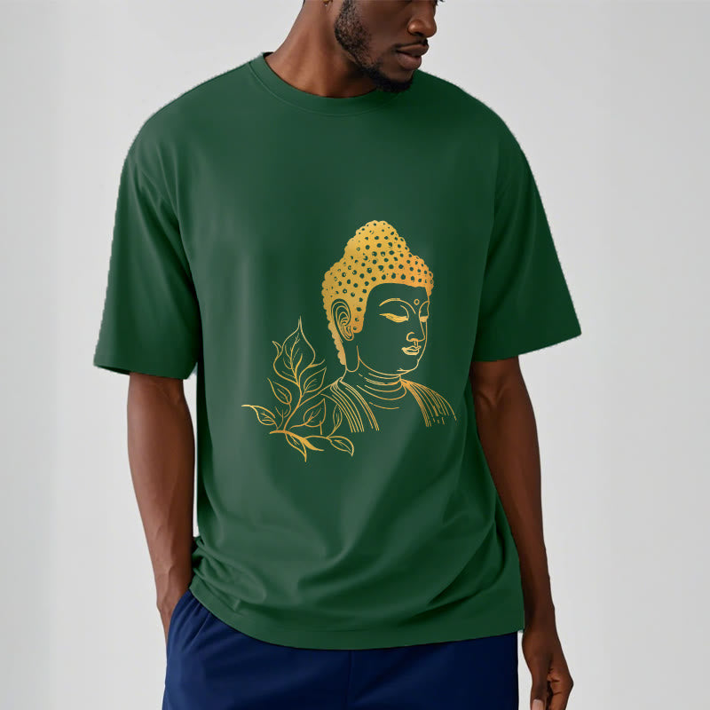 T- Buddha Stones Feuilles Dorées Méditation Bouddha T-shirt - image 12