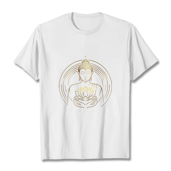 T-shirt Bouddha doré tenant une fleur de lotus Buddha Stones - Blanc - 2XL - image 1